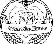 Coloriage Mandala d'une rose dans un c&oelig;ur pour mamie