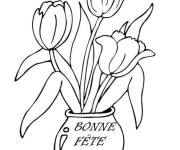 Coloriage Vase de Tulipes pour la fête des grands mères