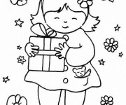 Coloriage La fille prend un cadeau pour la Fête de sa maman