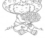 Coloriage La Fille collecte des fleurs pour Papa