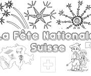 Coloriage Fête nationale de Suisse le 1er Aout