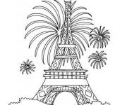 Coloriage Feu d'artifices sur le tour Eiffel pendant la fête nationale