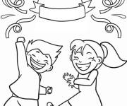 Coloriage Les enfant sont heureux pendant la fête de leur pays