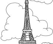 Coloriage Tour d'Eiffel pendant la fête nationale