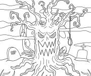 Coloriage Arbre hant&eacute; de Halloween