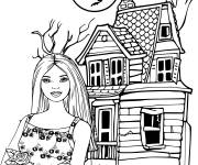 Coloriage Barbie en Halloween