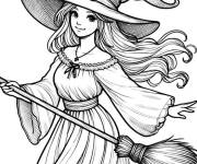 Coloriage Belle Sorci&egrave;re avec balai