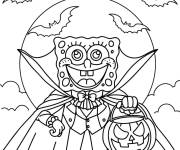Coloriage Bob l'&eacute;ponge comme vampire Halloween