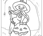 Coloriage Chat d'Halloween sur citrouille 