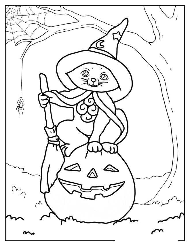 Coloriage et dessins gratuits Chat d'Halloween sur citrouille  à imprimer