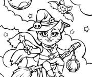 Coloriage Chat sorcier sur balai