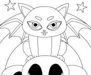 Coloriage Chat sur citrouille de Halloween en maternelle