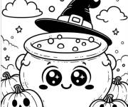 Coloriage Chaudron bouillonnant de Halloween style cartoon