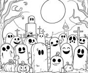 Coloriage Cimeti&egrave;re avec tombes pour Halloween
