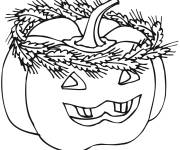 Coloriage Citrouille avec couronne de bl&eacute; de Halloween