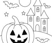 Coloriage Citrouille et maison hant&eacute;e en ligne