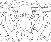Coloriage Cthulhu sur le th&egrave;me de Halloween