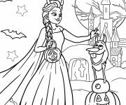 Coloriage Elsa et Olaf portent des cornes de diable Halloween