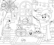 Coloriage Enfant sorcier pour Halloween