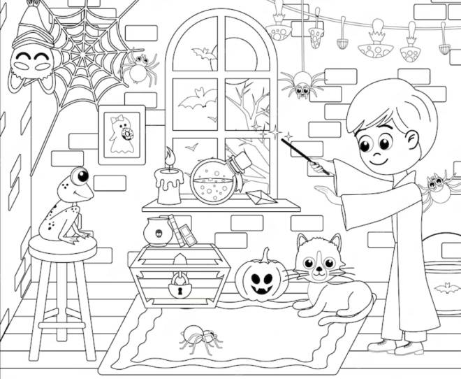 Coloriage et dessins gratuits Enfant sorcier pour Halloween à imprimer
