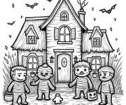 Coloriage Enfants comme des momies se baladent pendant le Halloween