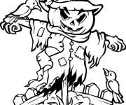 Coloriage &Eacute;pouvantail citrouille avec corbeaux