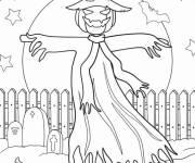 Coloriage Épouvantail d'Halloween avec des toiles d'araignées