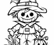 Coloriage Epouvantail pour Halloween facile