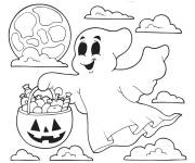 Coloriage Fant&ocirc;me et citrouille de Halloween volant