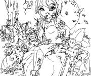 Coloriage Fille anime sur le th&egrave;me de Halloween