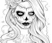Coloriage Fille d&eacute;guis&eacute;e en morte pour Halloween adulte