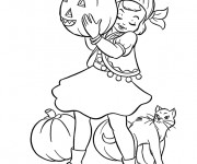 Coloriage Fille mignonne en Halloween