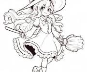 Coloriage Fille sorci&egrave;re de Halloween style manga