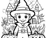 Coloriage Gar&ccedil;on en costume de sorcier fete le Halloween