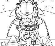 Coloriage Garfield tenant un panier de bonbons pour Halloween
