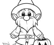 Coloriage Gnome drole avec citrouille de Halloween
