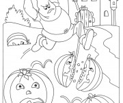 Coloriage Halloween et le chasseur de citrouilles