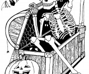 Coloriage et dessins gratuit Halloween Le coffre au squelette à imprimer