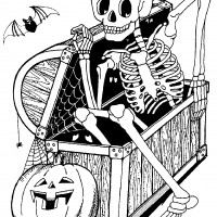 Coloriage et dessins gratuit Halloween Le coffre au squelette à imprimer
