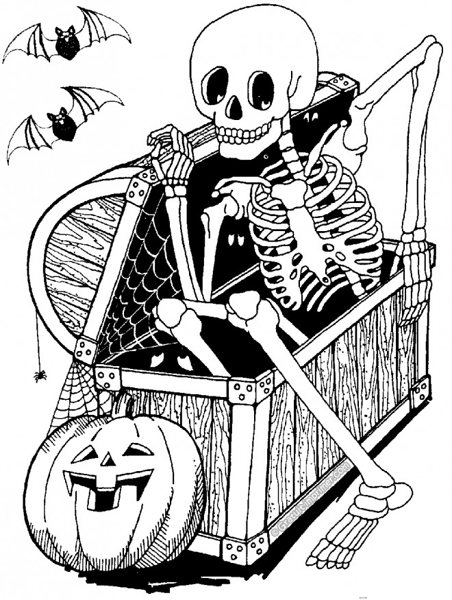 Coloriage Halloween Le Coffre Au Squelette Dessin Gratuit à