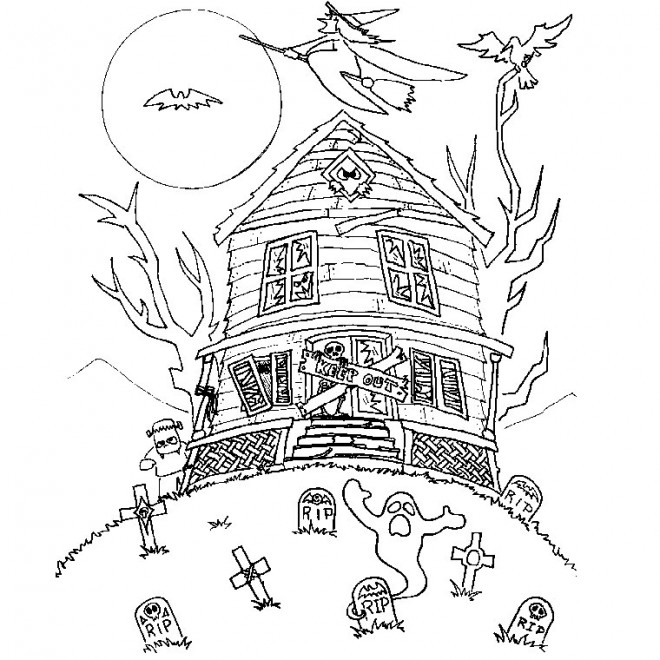Coloriage et dessins gratuits Halloween Maison hantée à colorier à imprimer