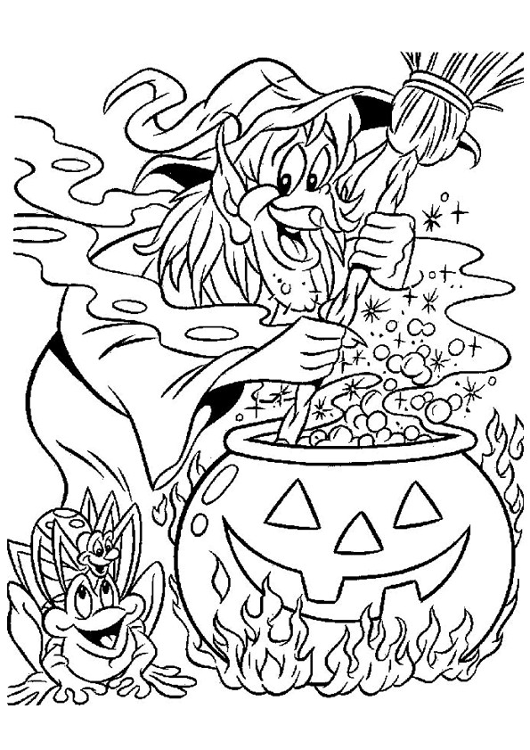 Coloriage et dessins gratuits Halloween Sorcière et marmitte à imprimer