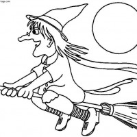 Coloriage et dessins gratuit Halloween sorcière sur son balais à imprimer