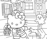 Coloriage Hello Kitty et les fant&ocirc;mes de Halloween
