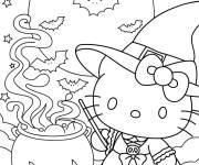 Coloriage Hello Kitty sorci&egrave;re de Halloween