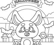 Coloriage Joyeux Halloween et chauve souris mignon