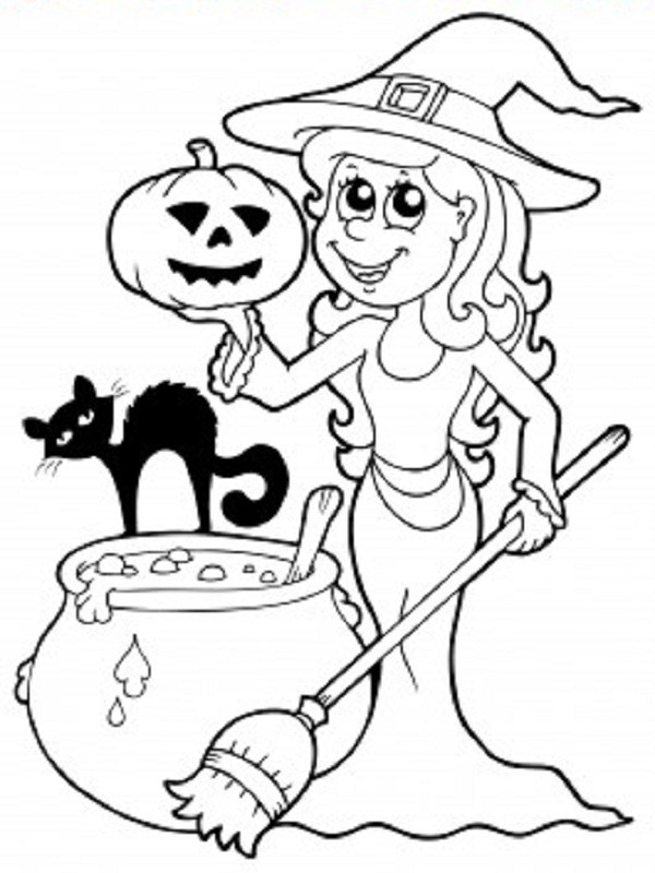 Coloriage La gentille sorcière d'Halloween