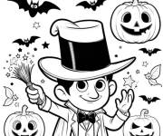 Coloriage Le petit magicien f&ecirc;tant le Halloween