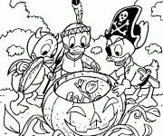 Coloriage Les enfants de Donald Duck d&eacute;corent le citrouille de Halloween