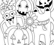 Coloriage Les monstres et citrouilles de Halloween en ligne